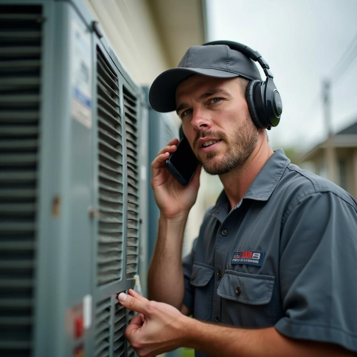 HVAC technician taking an after-hours emergency dispatch call for a home in Covington, LA