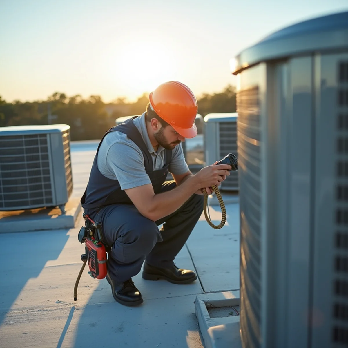 Rooftop commercial HVAC units on an office building in the Northpark corridor of Covington, LA