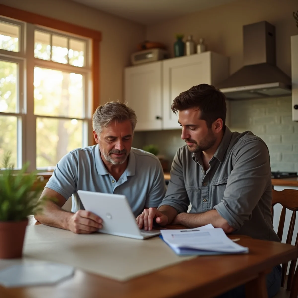 Covington homeowner reviewing HVAC financing options at a kitchen table
